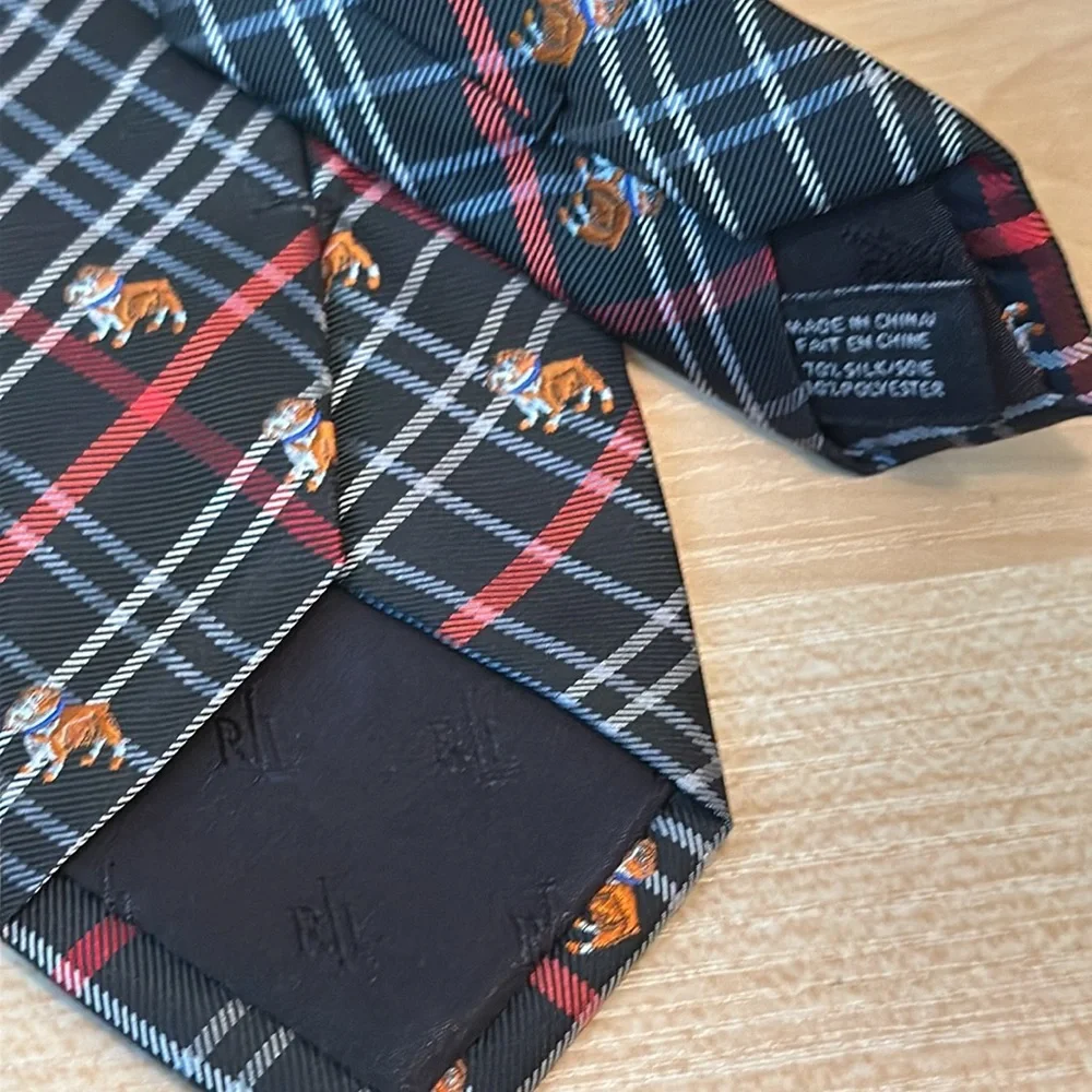 Lauren Bulldog Black/Red Plaid Classic Tie